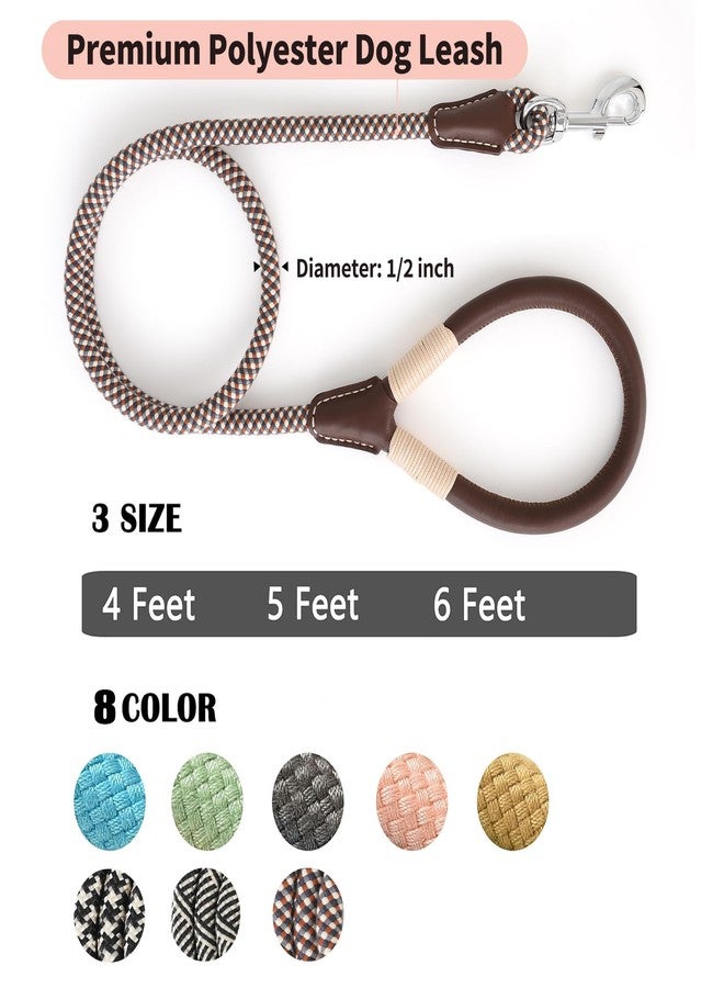 مايل هاي لايف طوق كلاب من Mile High Life بمقبض مغلف بالجلد الطبيعي، مع حبل متين مزود بمشبك للكلاب الصغيرة والمتوسطة والكبيرة (بني، 5 أقدام) - Image 4